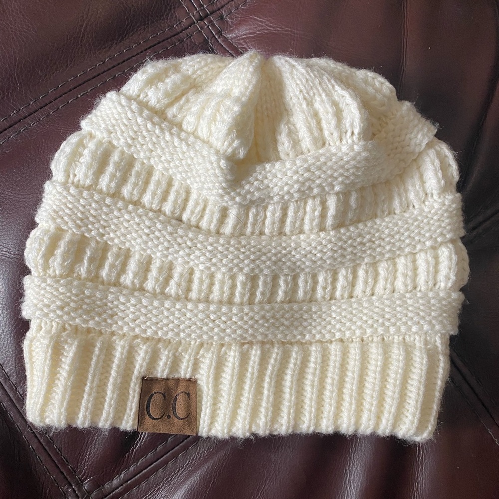 CC white knit beanie
